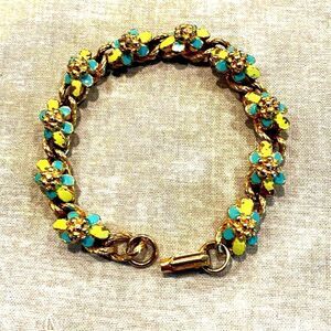 Gorgeous Enamel Flowers Vintage bracelet in Aqua Blue & Yellow